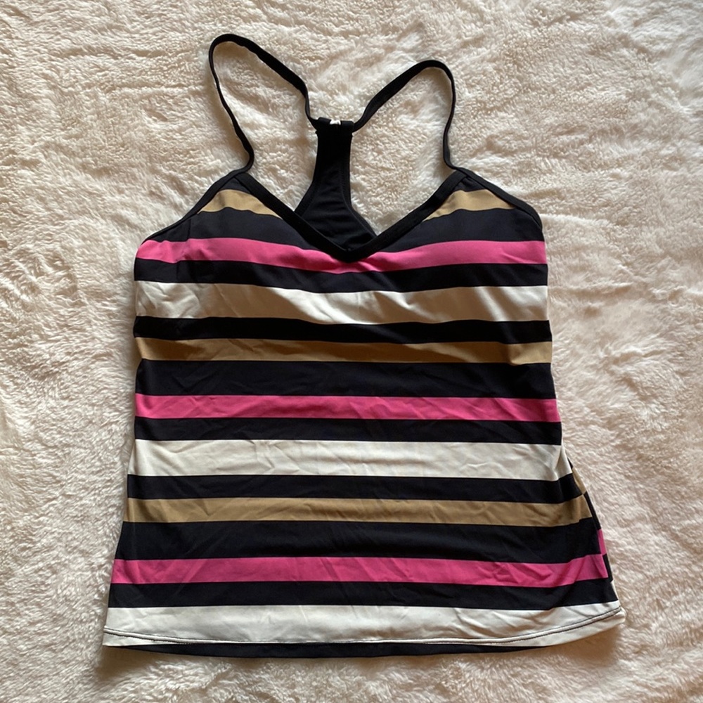 Carve designs black,white, pink and tan striped tankini. Size M